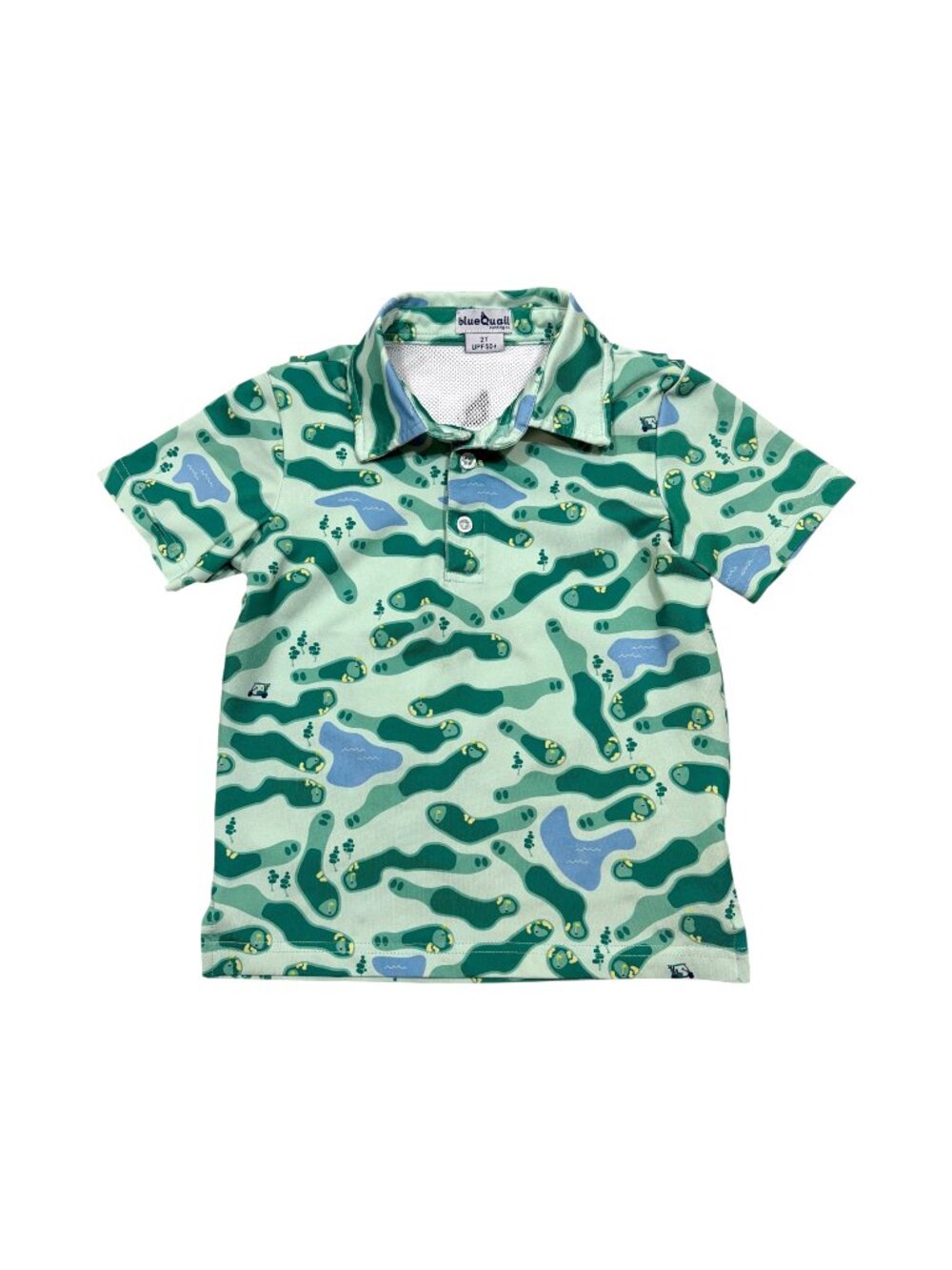 Blue Quail size 2T boys polo golf course print UPF 50+